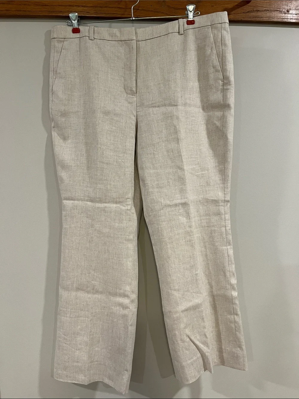 J.Crew - linen, beige wide leg cropped slacks, 14
